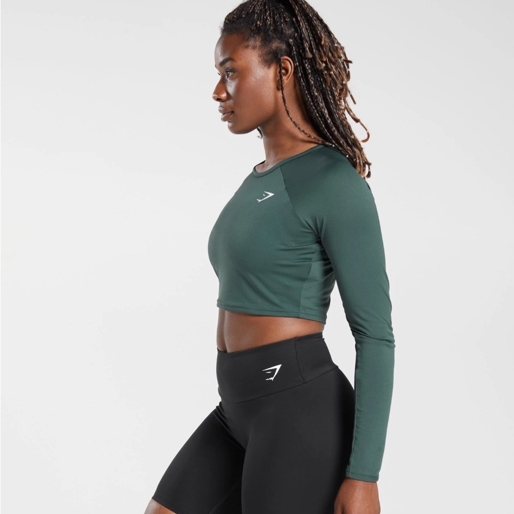 Gymshark Forest Green training long sleeve crop top